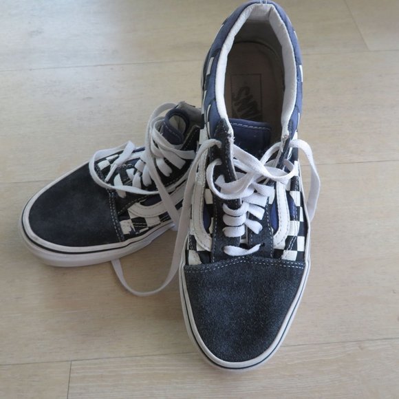 Vans Old Skool Checkerboard Dress Blues White Sneakers Low Top Shoes Mens 7.5 - Picture 4 of 13